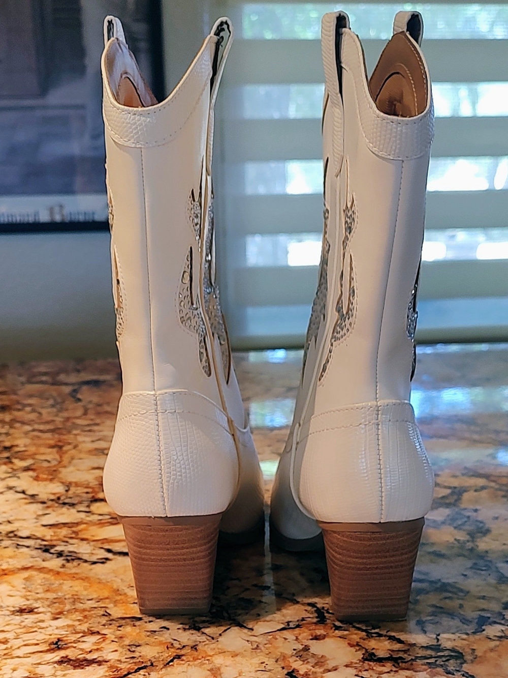 Soda White Rhinestone Western Mid-Calf Heeled Cowboy Boots - Picture 8 of 14